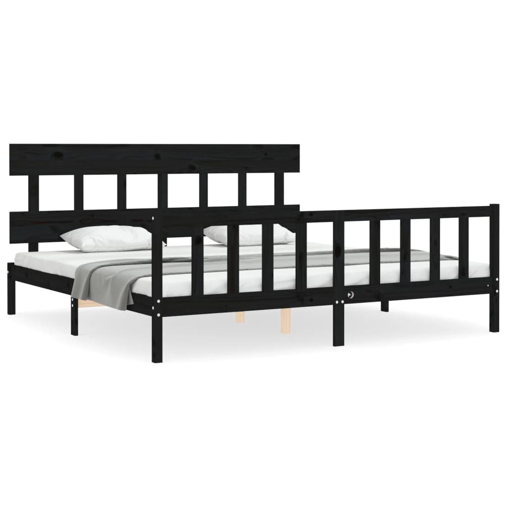 Bed Frame with Headboard Black 200x200 cm Solid Wood