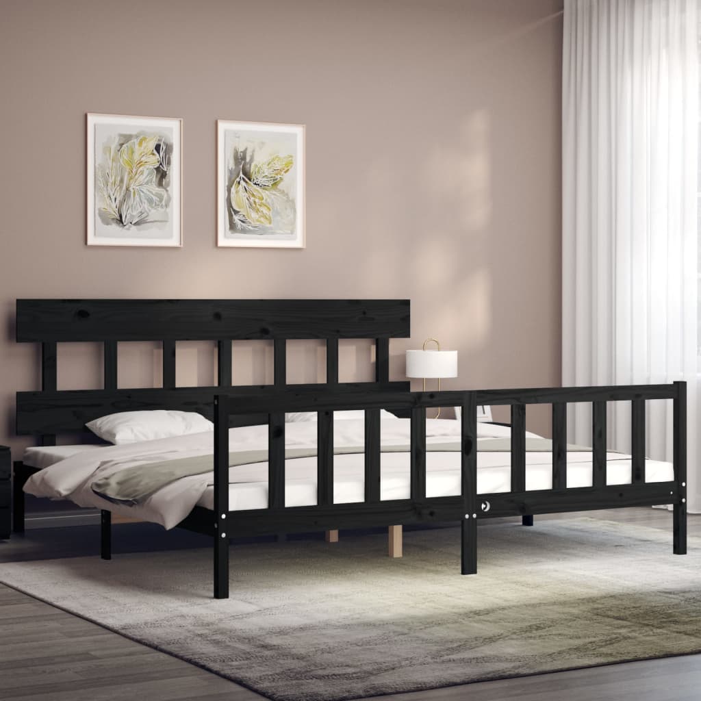 Bed Frame with Headboard Black 200x200 cm Solid Wood