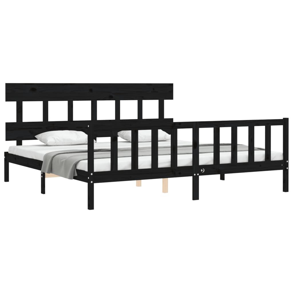 Bed Frame with Headboard Black 200x200 cm Solid Wood