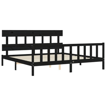 Bed Frame with Headboard Black 200x200 cm Solid Wood