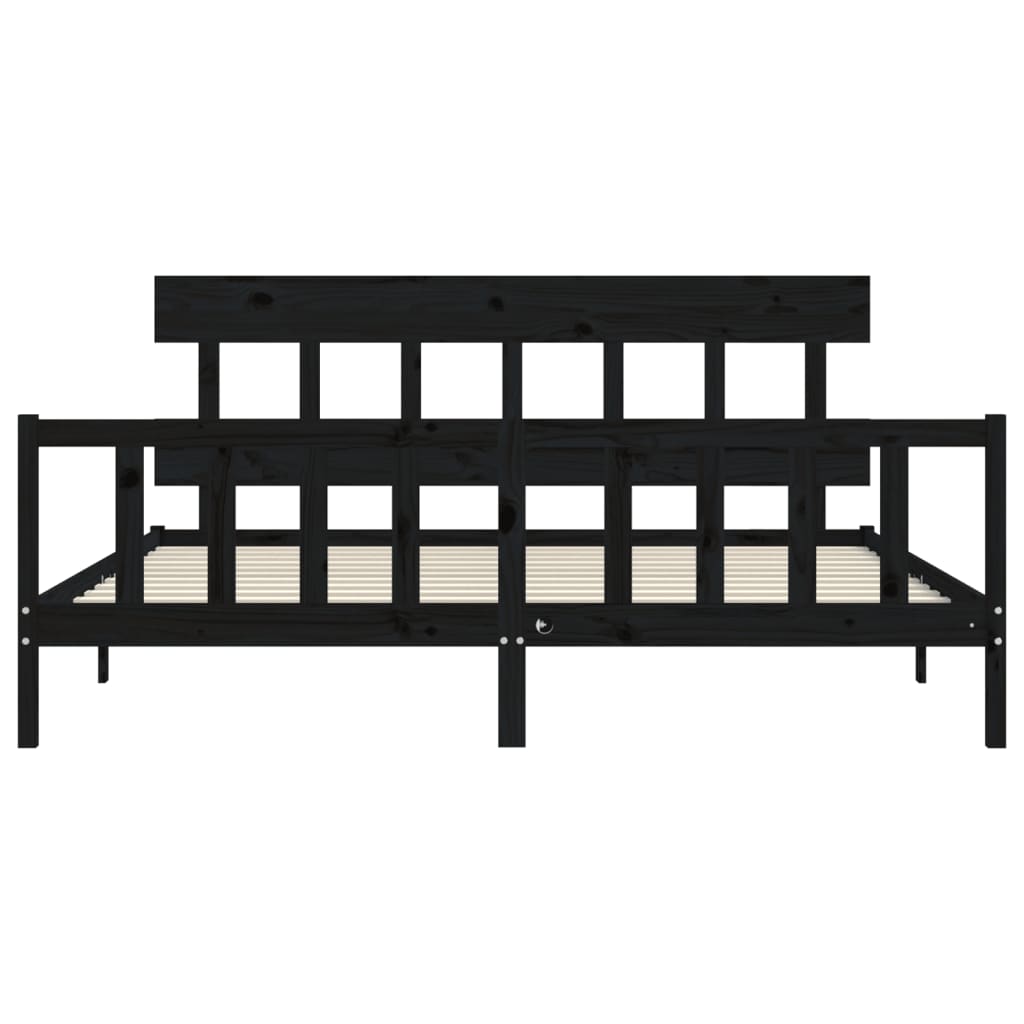 Bed Frame with Headboard Black 200x200 cm Solid Wood