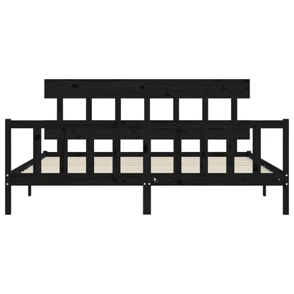 Bed Frame with Headboard Black 200x200 cm Solid Wood