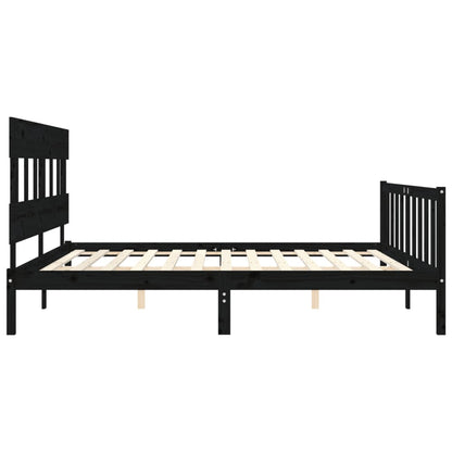 Bed Frame with Headboard Black 200x200 cm Solid Wood