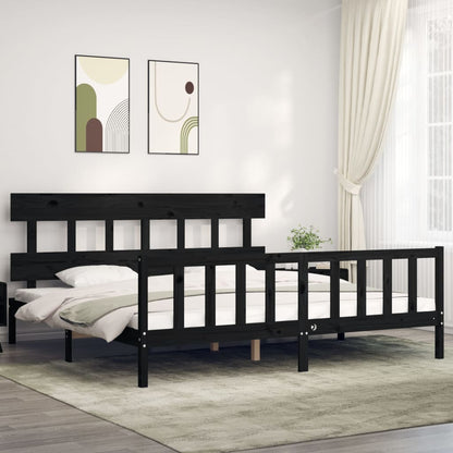 Bed Frame with Headboard Black 200x200 cm Solid Wood