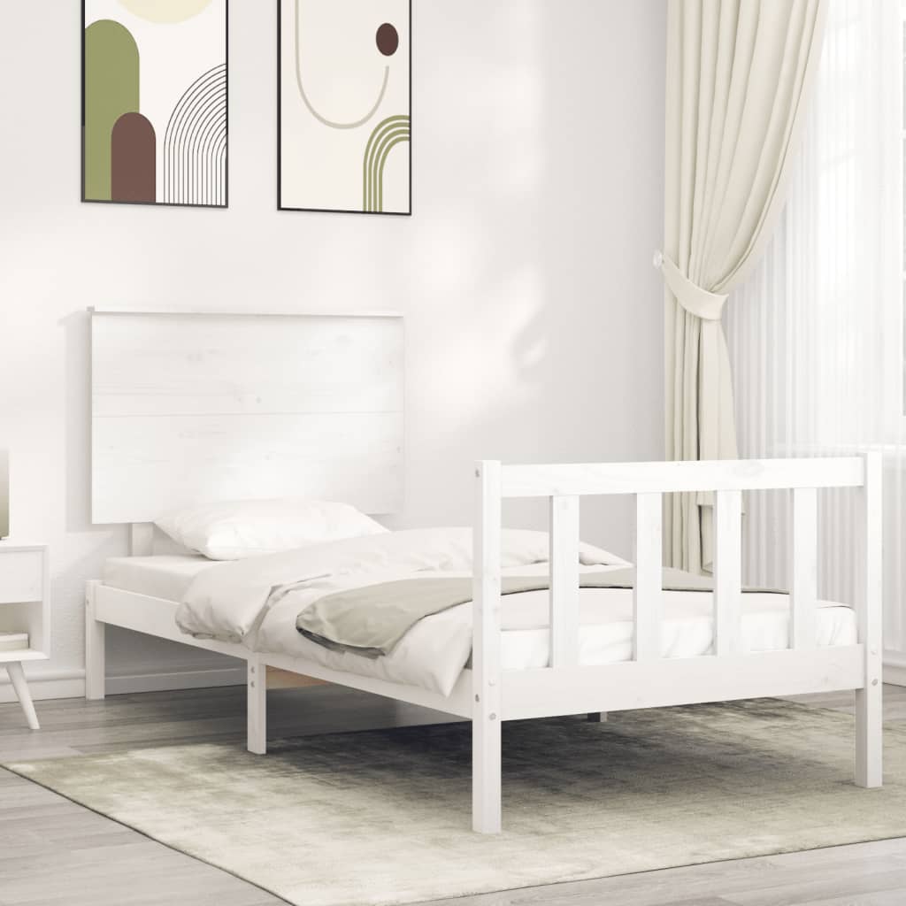 Bed Frame without Mattress White Small Single Solid Wood Pine