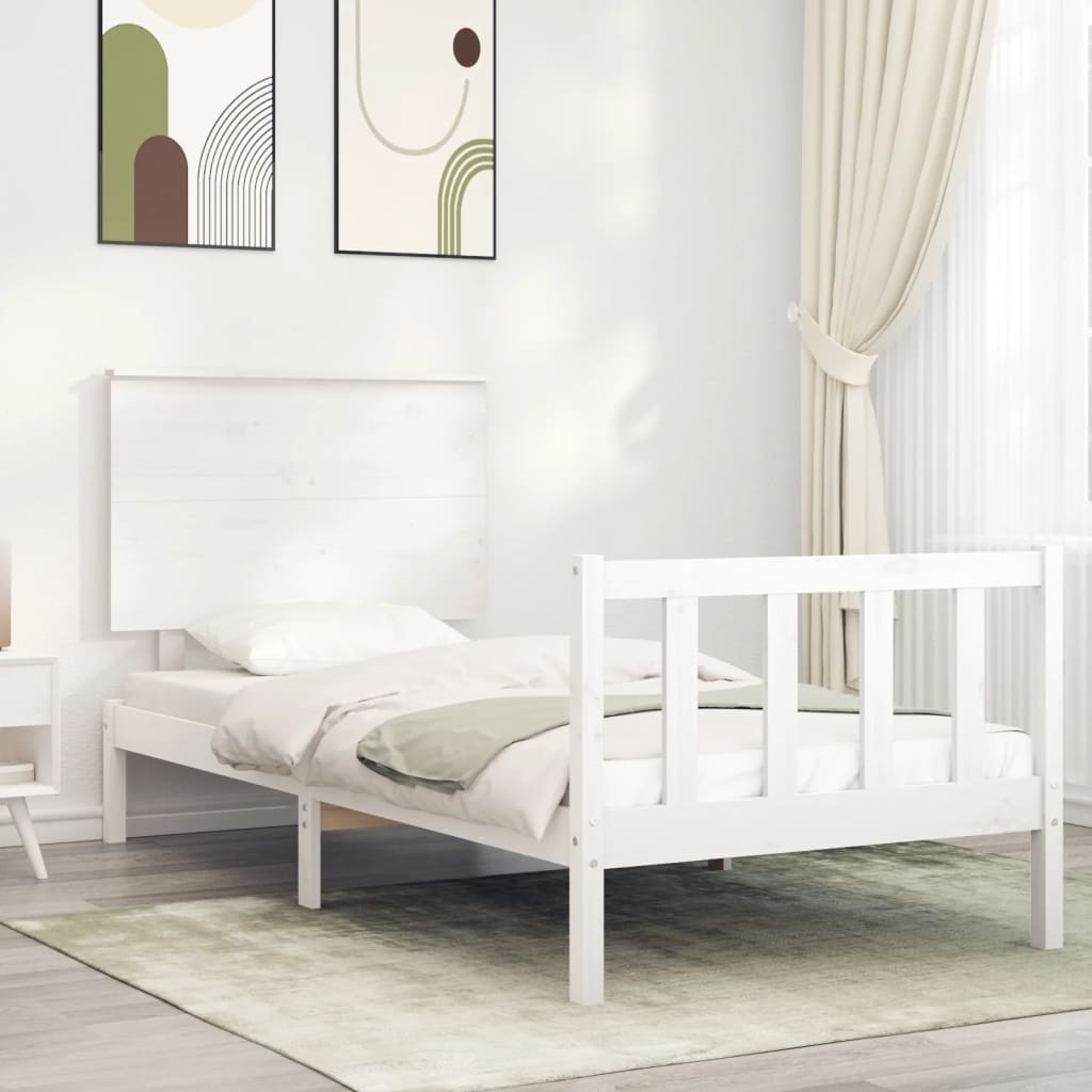 Bed Frame without Mattress White Single Solid Wood Pine