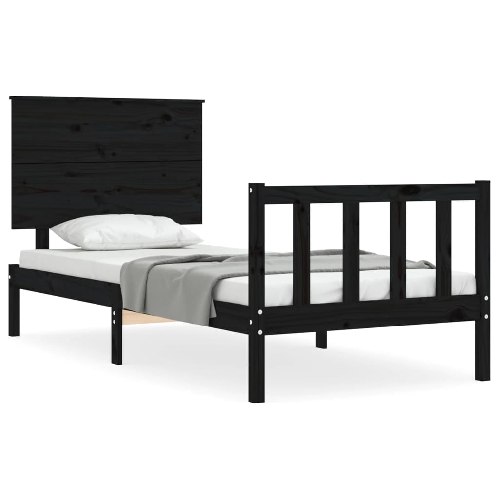 Bed Frame without Mattress Black Single Solid Wood Pine