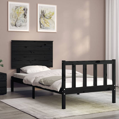 Bed Frame without Mattress Black Single Solid Wood Pine