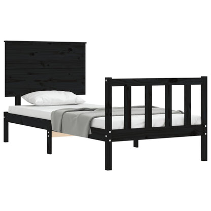 Bed Frame without Mattress Black Single Solid Wood Pine