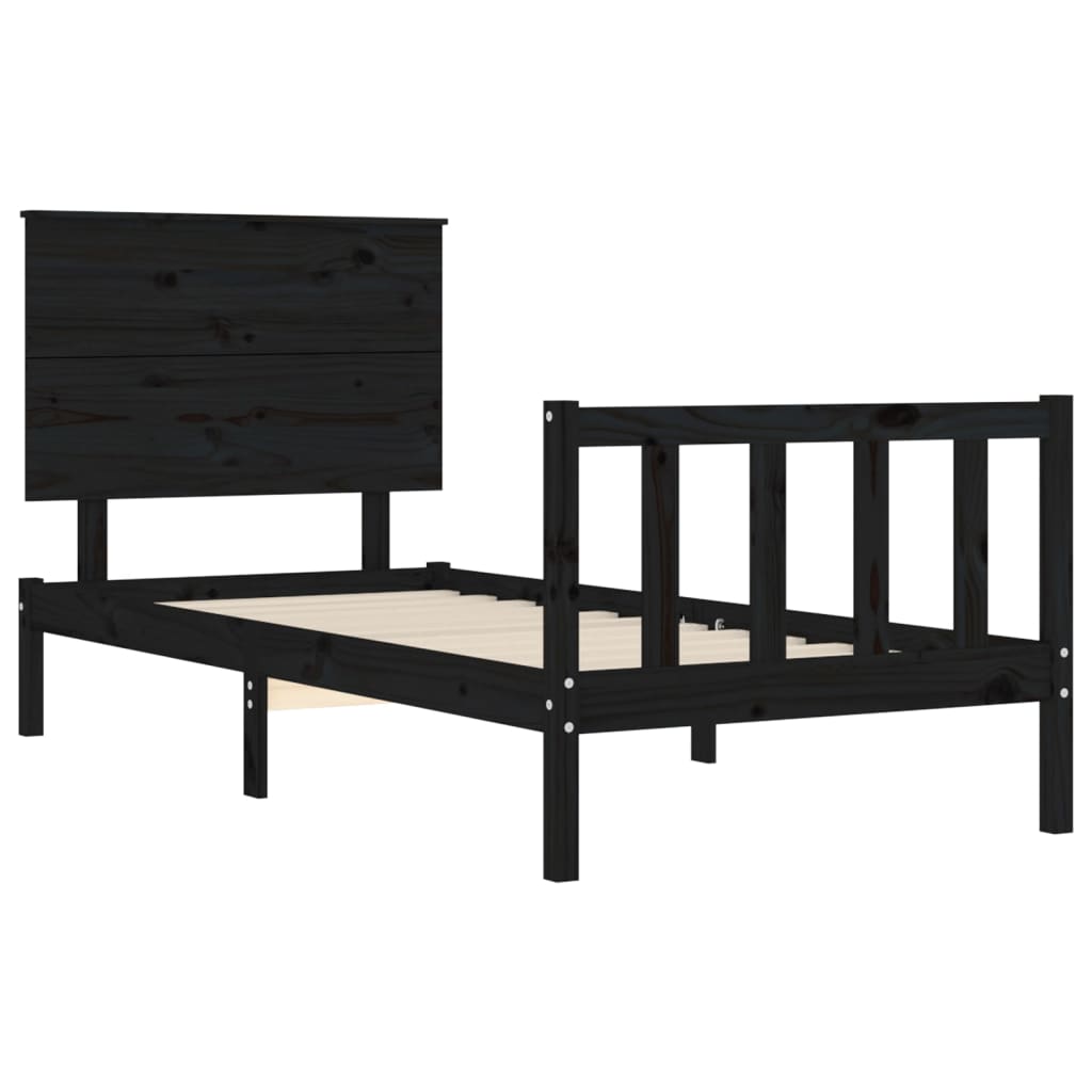 Bed Frame without Mattress Black Single Solid Wood Pine