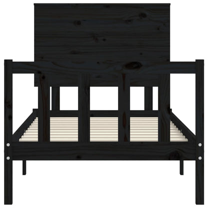 Bed Frame without Mattress Black Single Solid Wood Pine