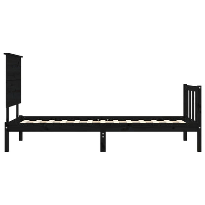 Bed Frame without Mattress Black Single Solid Wood Pine