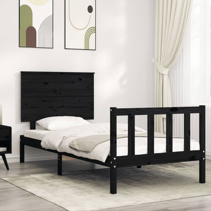 Bed Frame without Mattress Black Single Solid Wood Pine