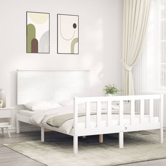 Bed Frame without Mattress White Double Solid Wood Pine