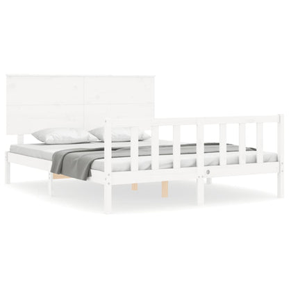 Bed Frame with Headboard White King Size Solid Wood