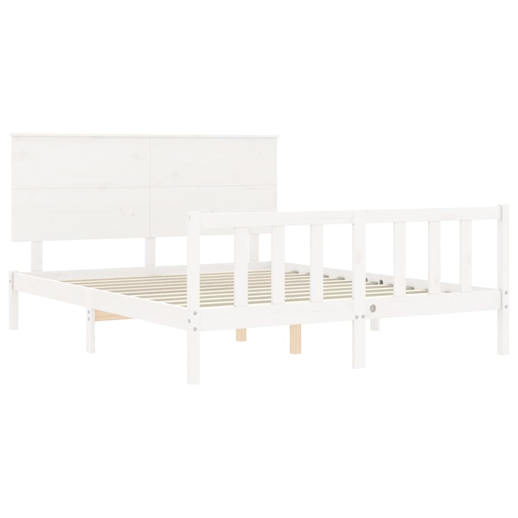 Bed Frame with Headboard White King Size Solid Wood