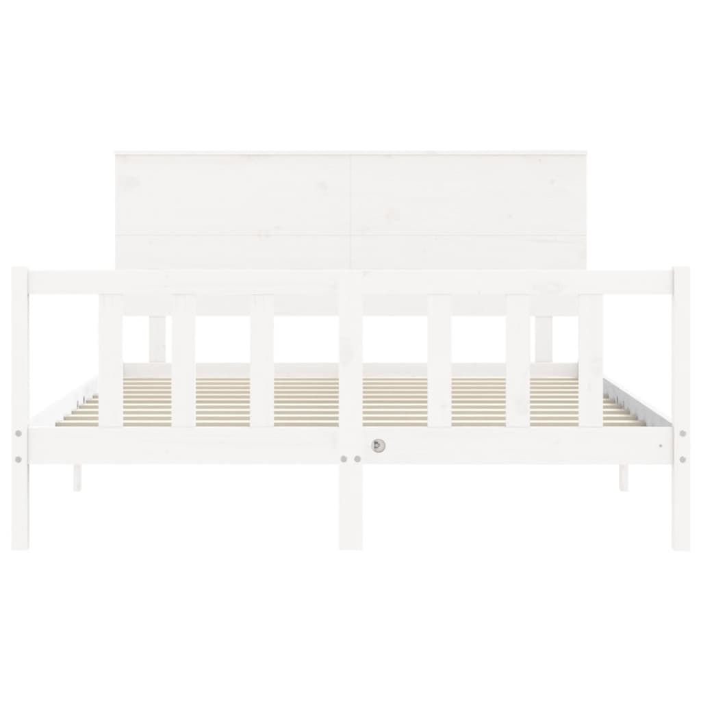 Bed Frame with Headboard White King Size Solid Wood