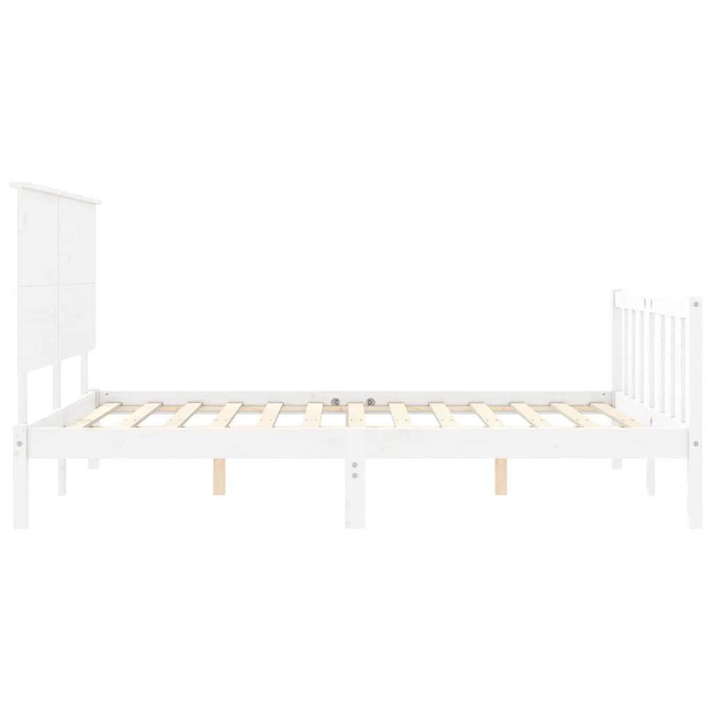 Bed Frame with Headboard White King Size Solid Wood