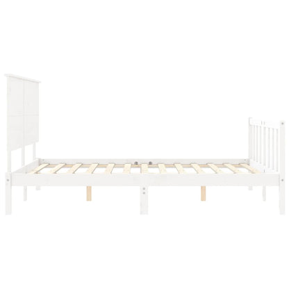 Bed Frame with Headboard White King Size Solid Wood