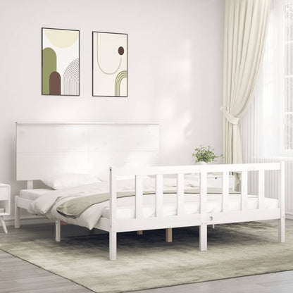 Bed Frame with Headboard White King Size Solid Wood