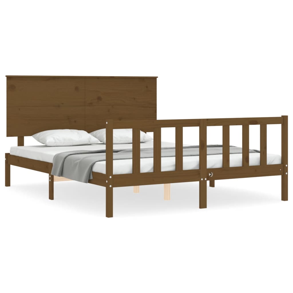 Bed Frame with Headboard Honey Brown King Size Solid Wood