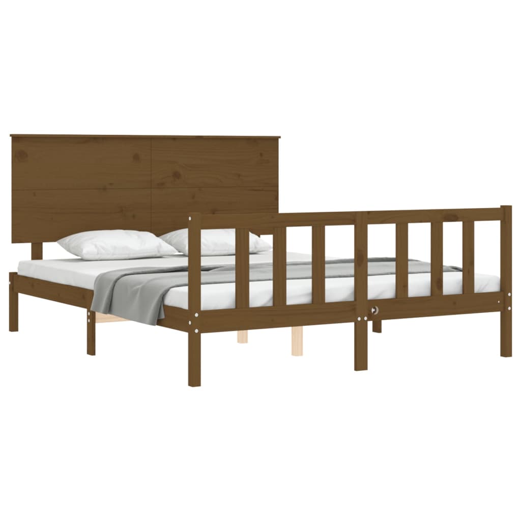 Bed Frame with Headboard Honey Brown King Size Solid Wood