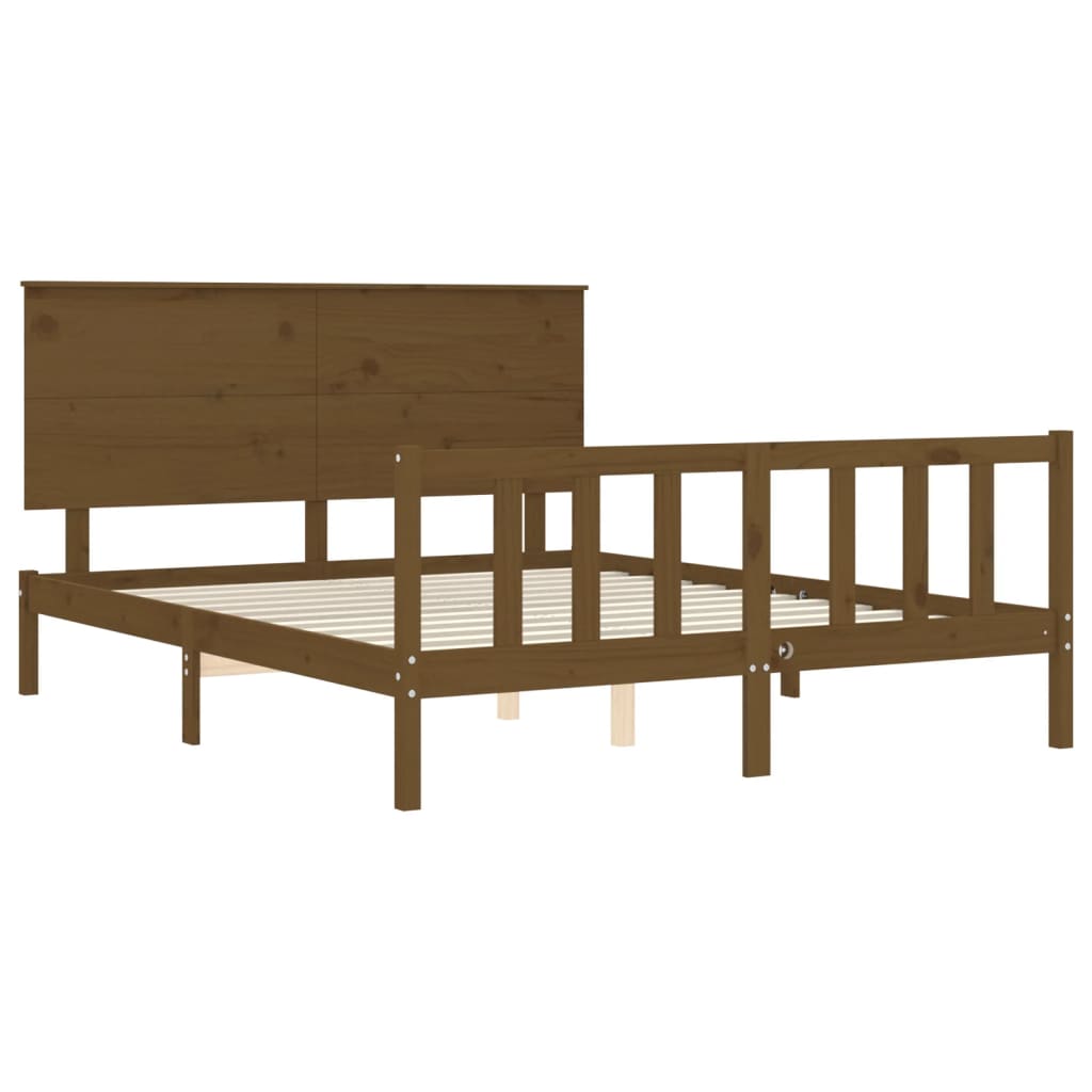 Bed Frame with Headboard Honey Brown King Size Solid Wood