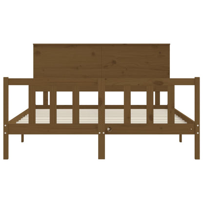 Bed Frame with Headboard Honey Brown King Size Solid Wood