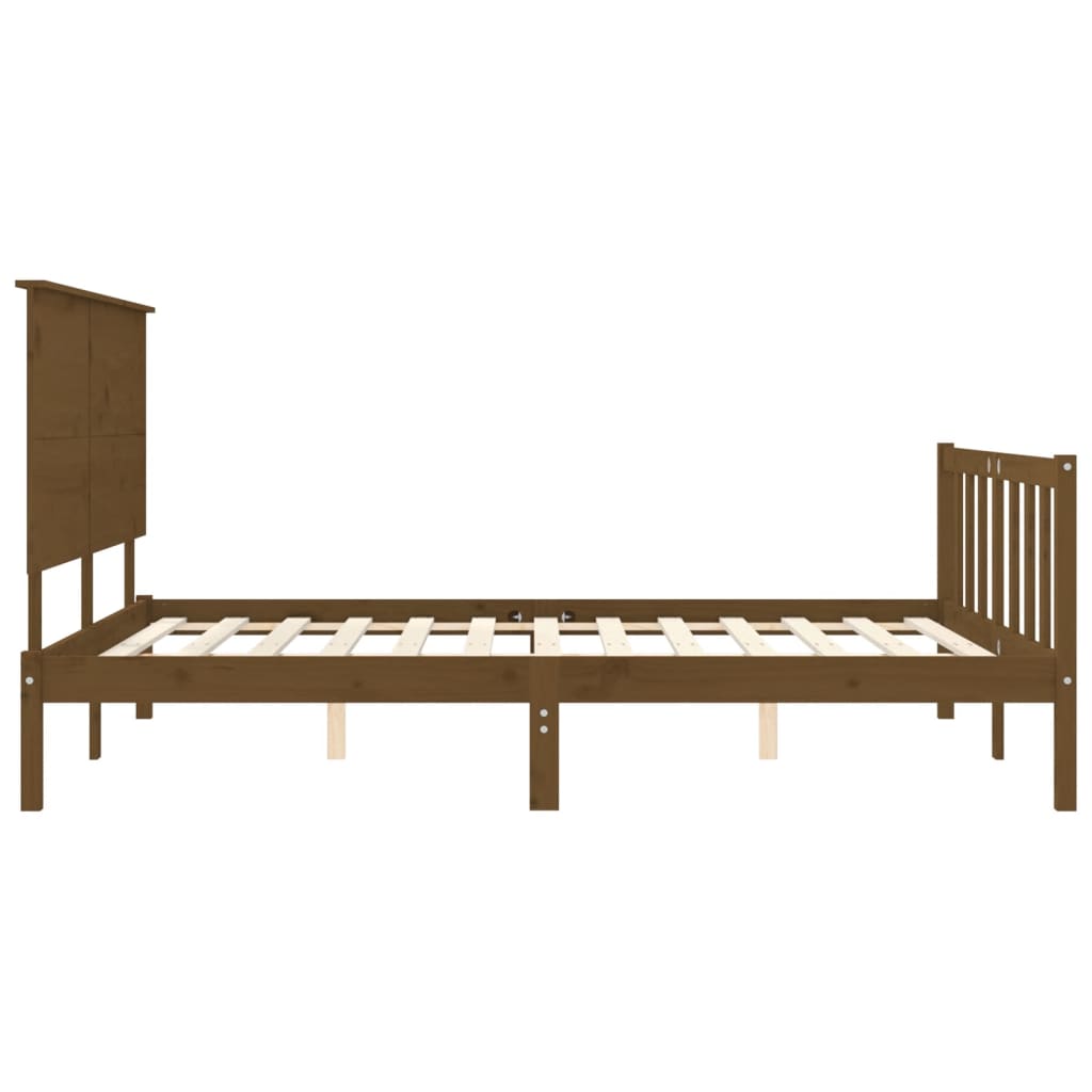 Bed Frame with Headboard Honey Brown King Size Solid Wood