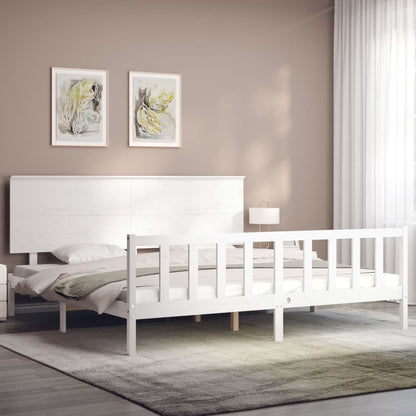 Bed Frame without Mattress White Super King Size Solid Wood Pine