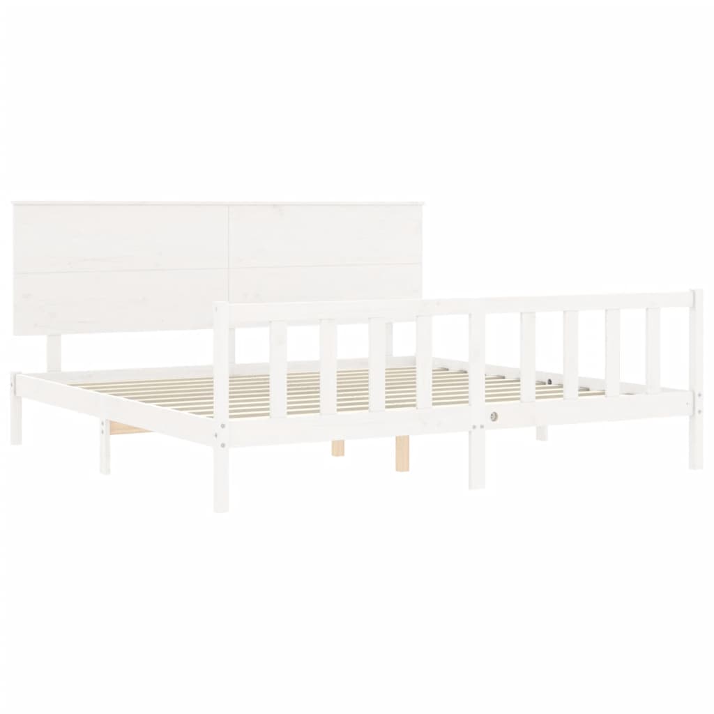 Bed Frame without Mattress White Super King Size Solid Wood Pine