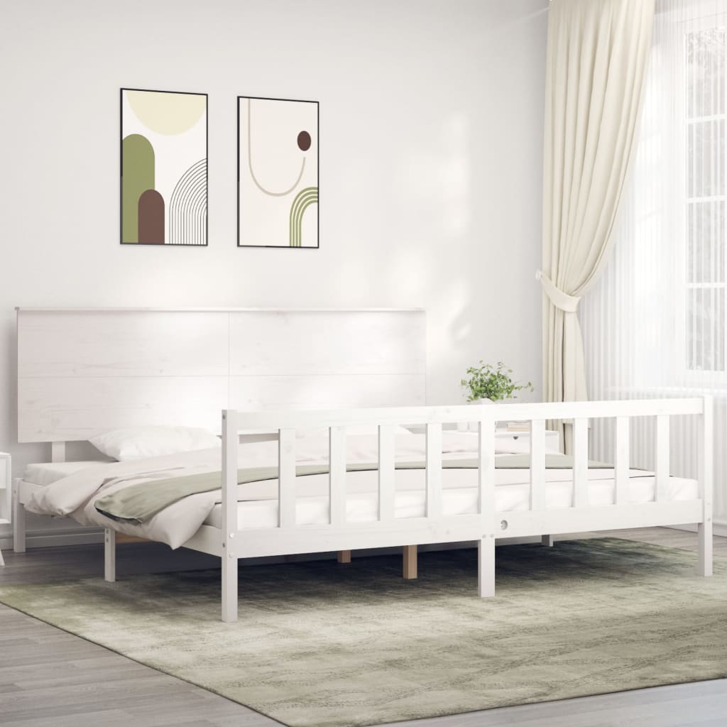 Bed Frame without Mattress White Super King Size Solid Wood Pine