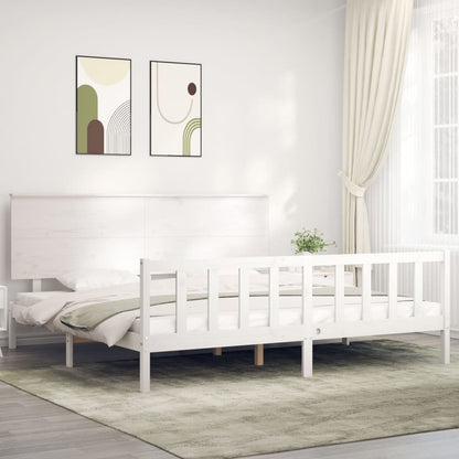 Bed Frame without Mattress White Super King Size Solid Wood Pine