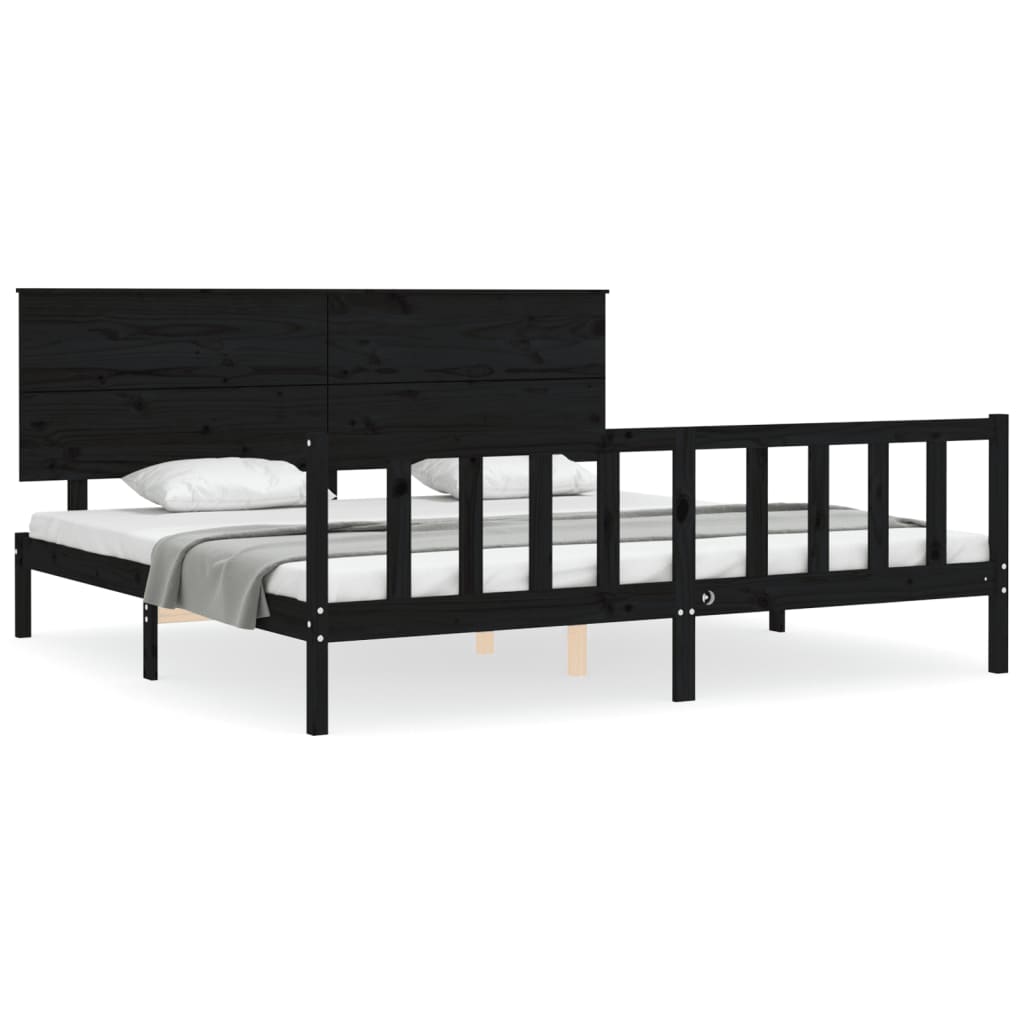 Bed Frame without Mattress Black 200x200 cm Solid Wood Pine