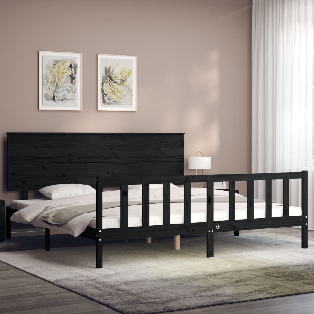 Bed Frame without Mattress Black 200x200 cm Solid Wood Pine