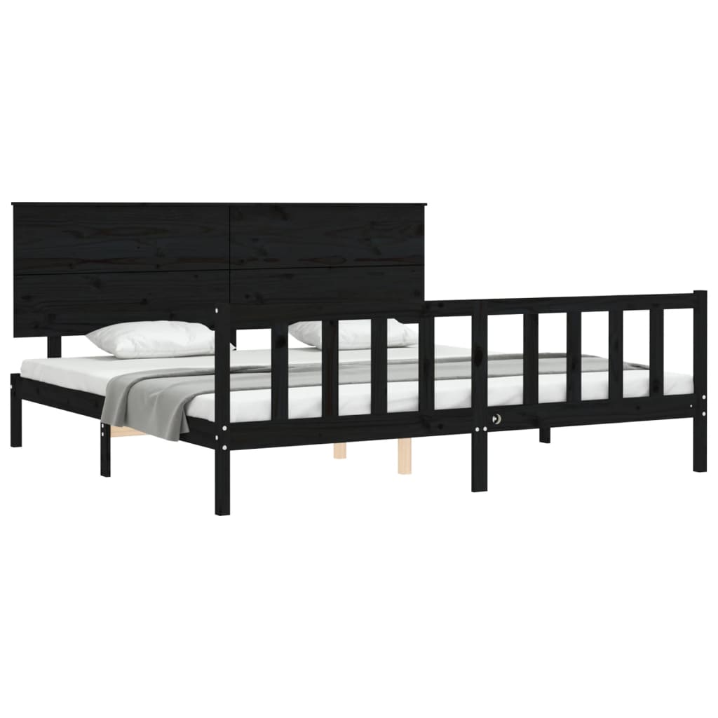 Bed Frame without Mattress Black 200x200 cm Solid Wood Pine