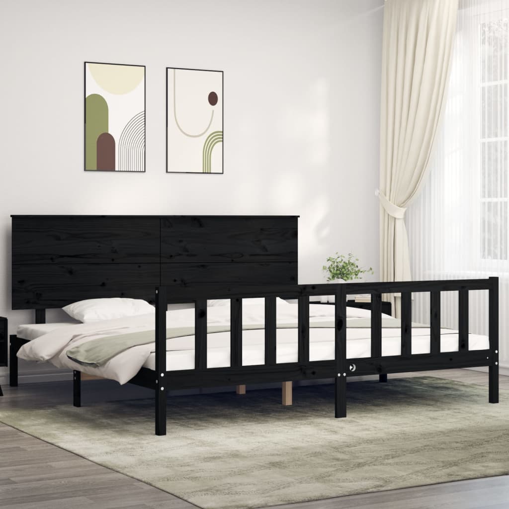 Bed Frame without Mattress Black 200x200 cm Solid Wood Pine