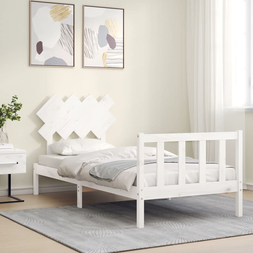 Bed Frame without Mattress White Single Solid Wood Pine