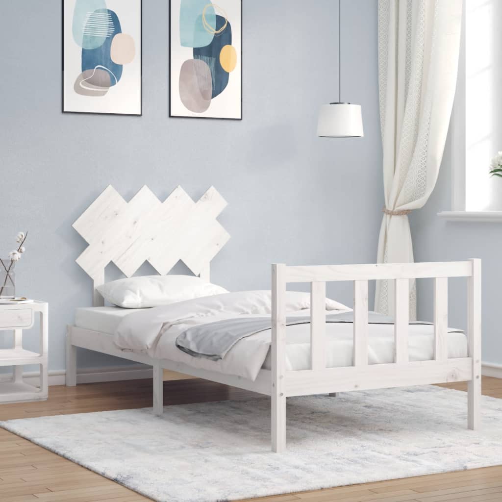 Bed Frame without Mattress White Single Solid Wood Pine