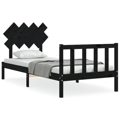 Bed Frame without Mattress Black Single Solid Wood Pine