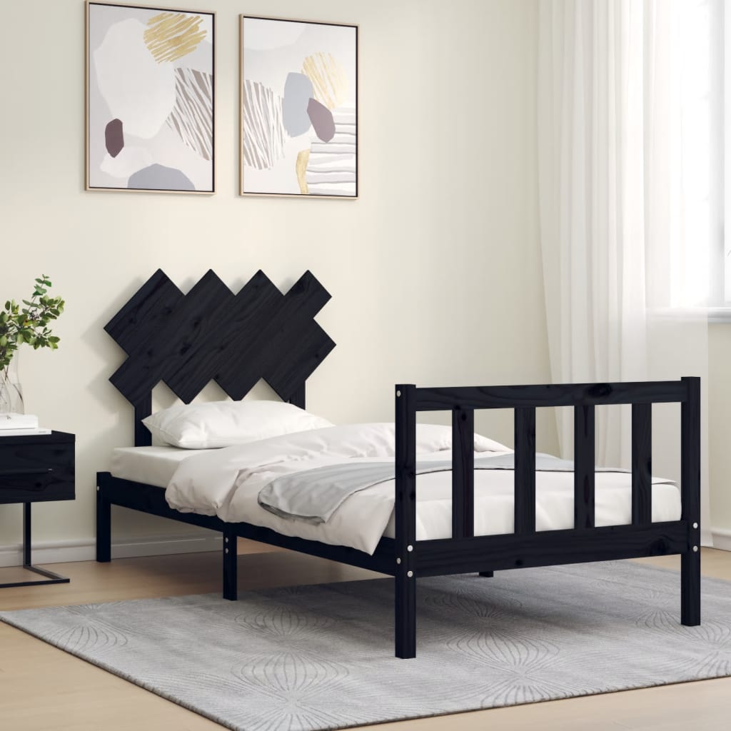 Bed Frame without Mattress Black Single Solid Wood Pine