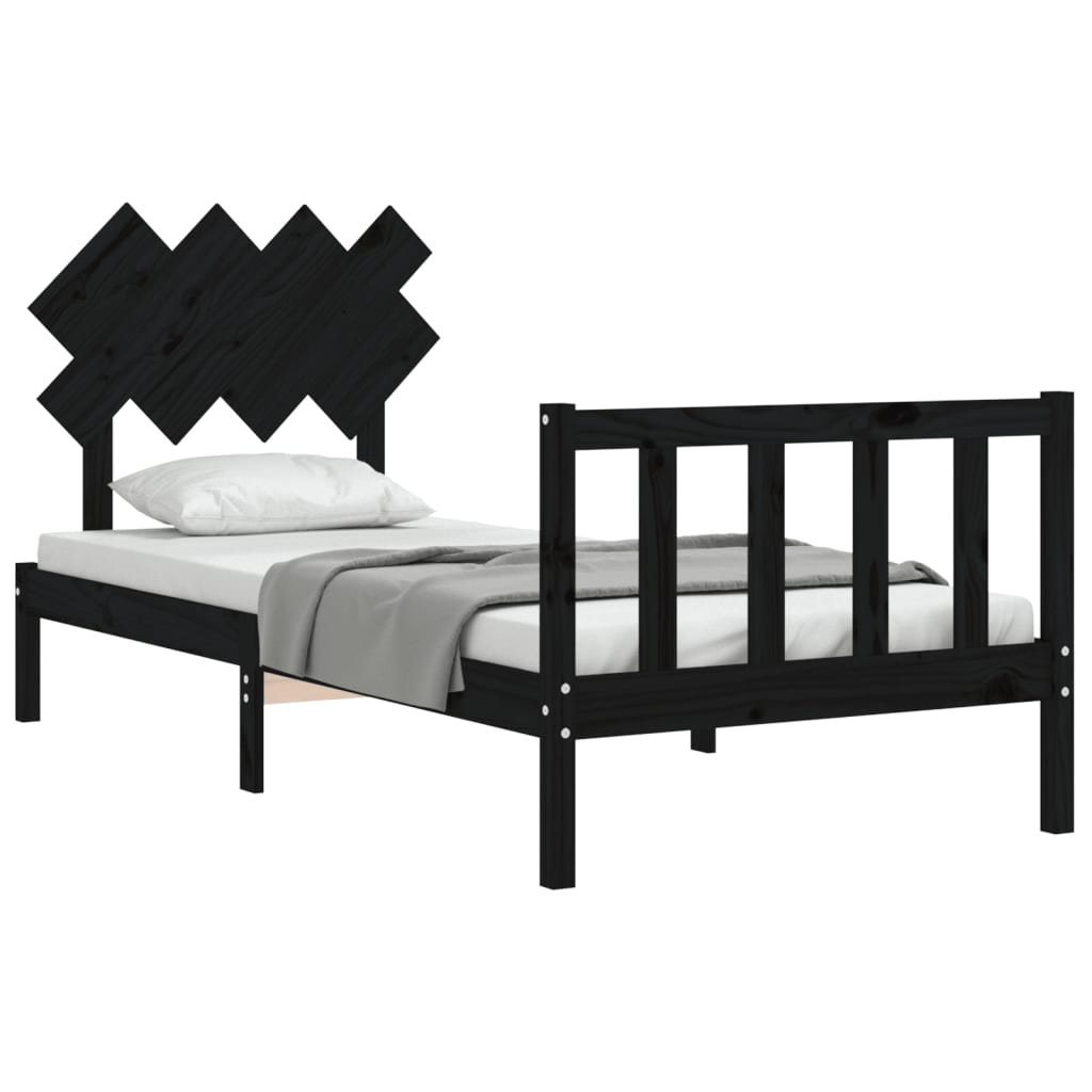 Bed Frame without Mattress Black Single Solid Wood Pine