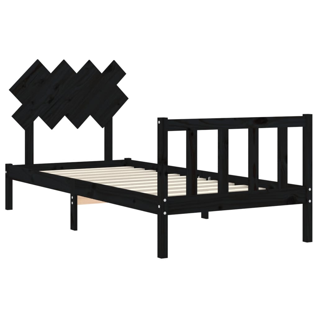 Bed Frame without Mattress Black Single Solid Wood Pine