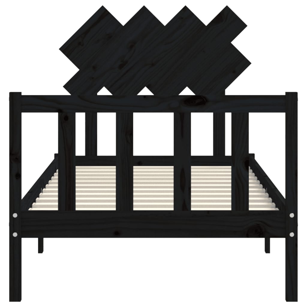 Bed Frame without Mattress Black Single Solid Wood Pine