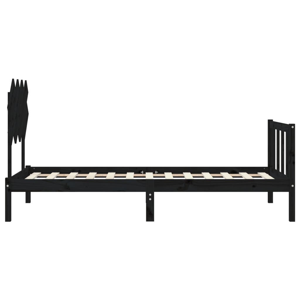 Bed Frame without Mattress Black Single Solid Wood Pine