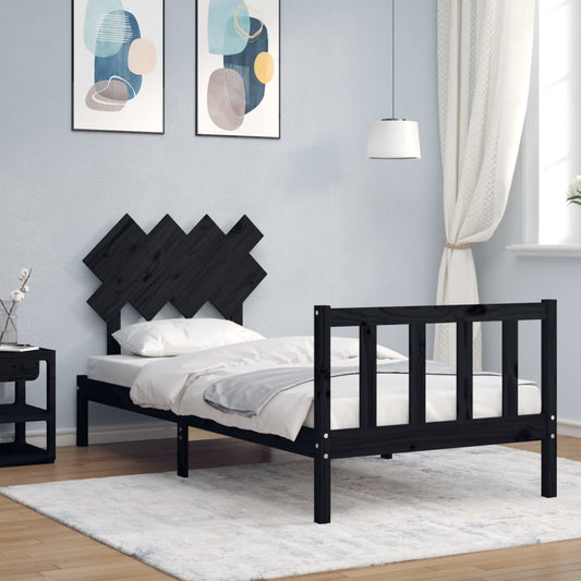 Bed Frame without Mattress Black Single Solid Wood Pine