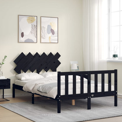 Bed Frame with Headboard Black Double Solid Wood