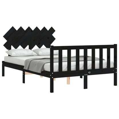 Bed Frame with Headboard Black Double Solid Wood