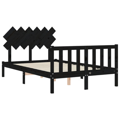 Bed Frame with Headboard Black Double Solid Wood