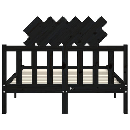 Bed Frame with Headboard Black Double Solid Wood